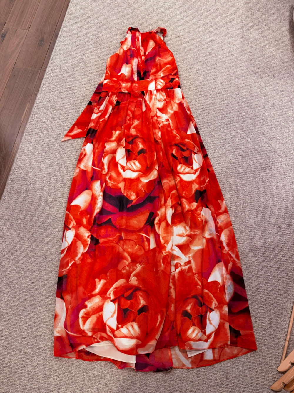 Eliza J maxi dress red floral back tie sleeveless wedding guest dress sz 2